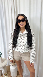High Neck Polka Dot Jacket - CREAM/BROWN