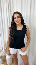 Scalloped Edged Knitted Vest - BLACK