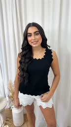 Scalloped Edged Knitted Vest - BLACK