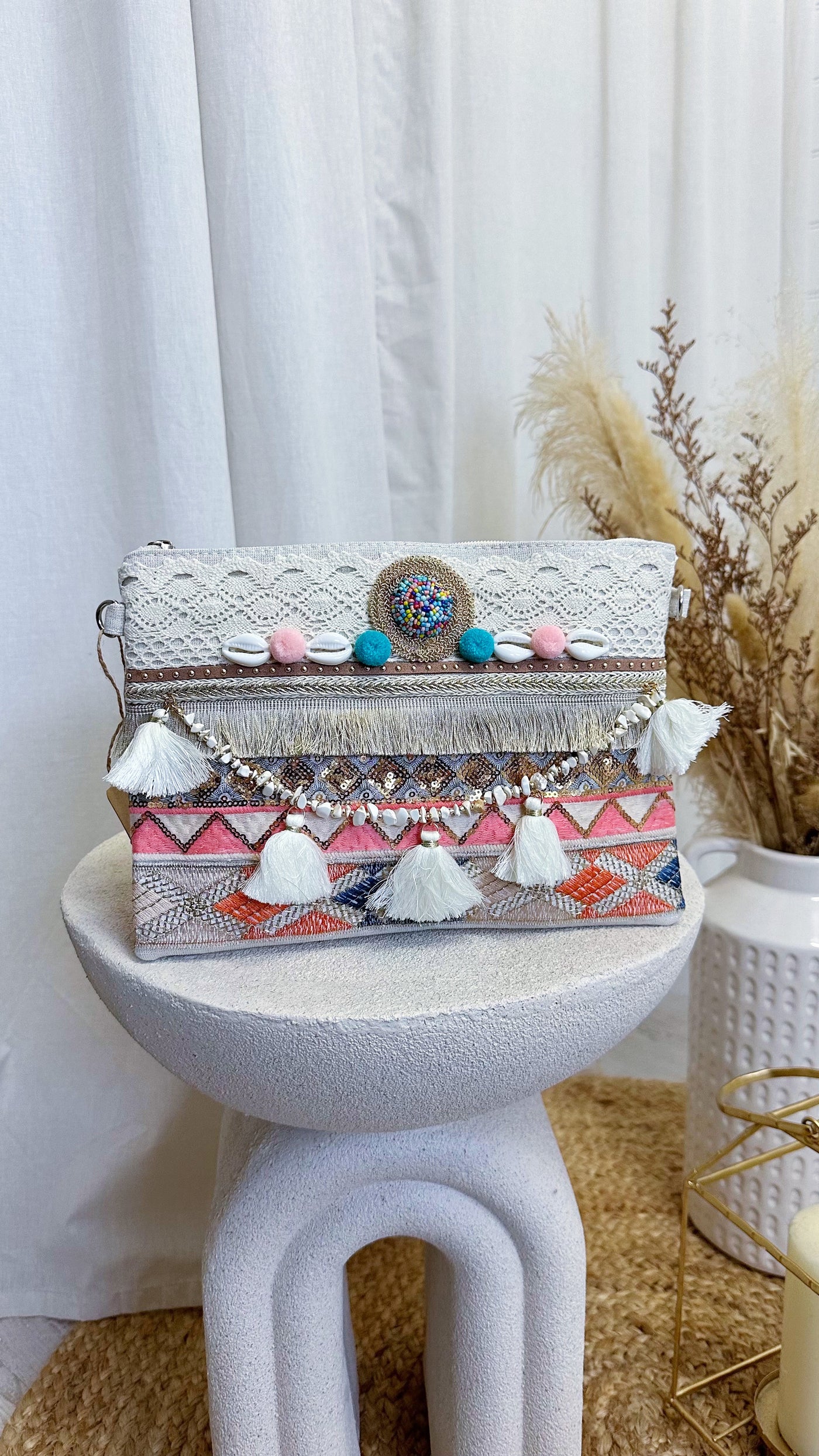Peach Tassel Boho Clutch Bag