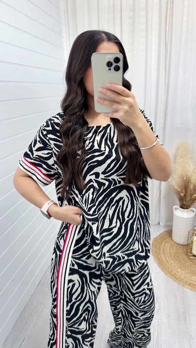 Side Stripe Zebra Print Top and Trouser Co-Ord