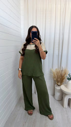 Metallic Mesh T-Shirt and Trouser Co-Ord - KHAKI