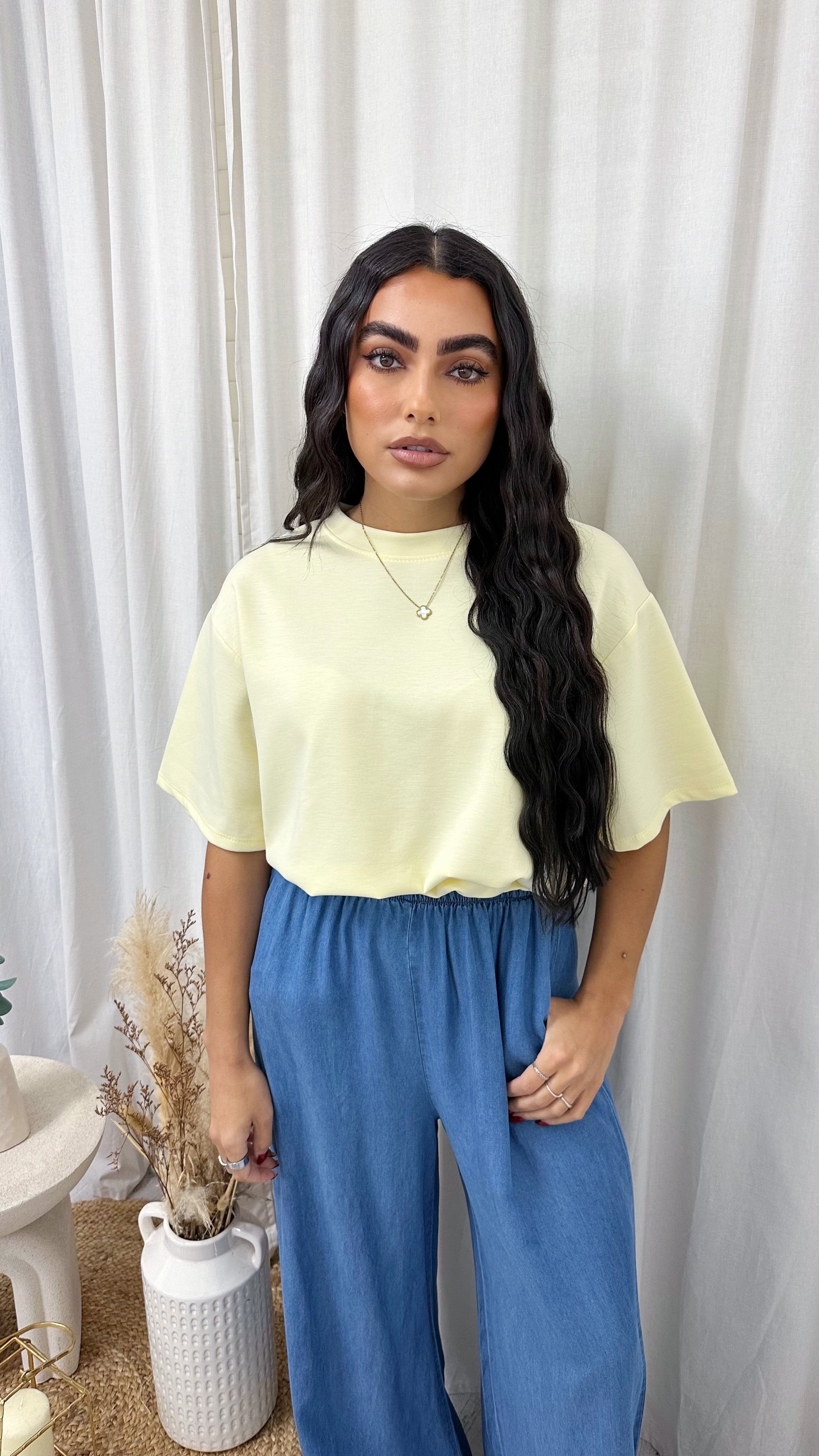 Short Sleeve Gathered Crop T-Shirt - LEMON