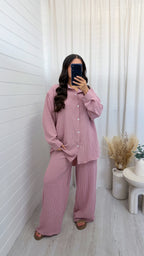 Oversized Pinstripe Shirt and Trousers Co-Ord - PINK