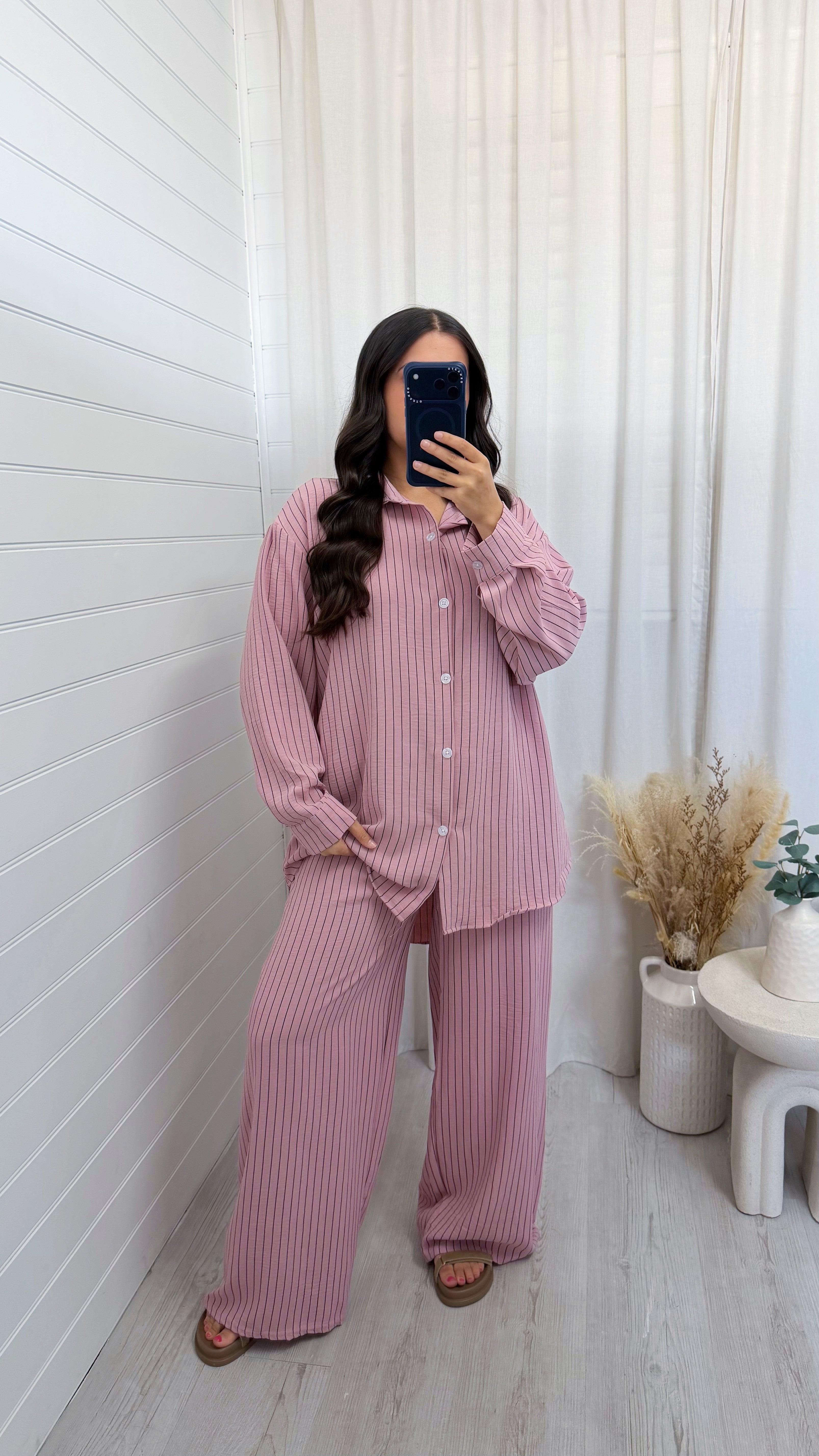 Oversized Pinstripe Shirt and Trousers Co-Ord - PINK