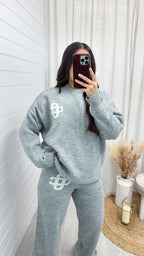 Knitted Logo Sweatshirt and Wide Leg Trousers Co-Ord - GREY