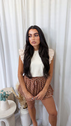 Polka Dot Puff Ball Shorts - BROWN/CREAM