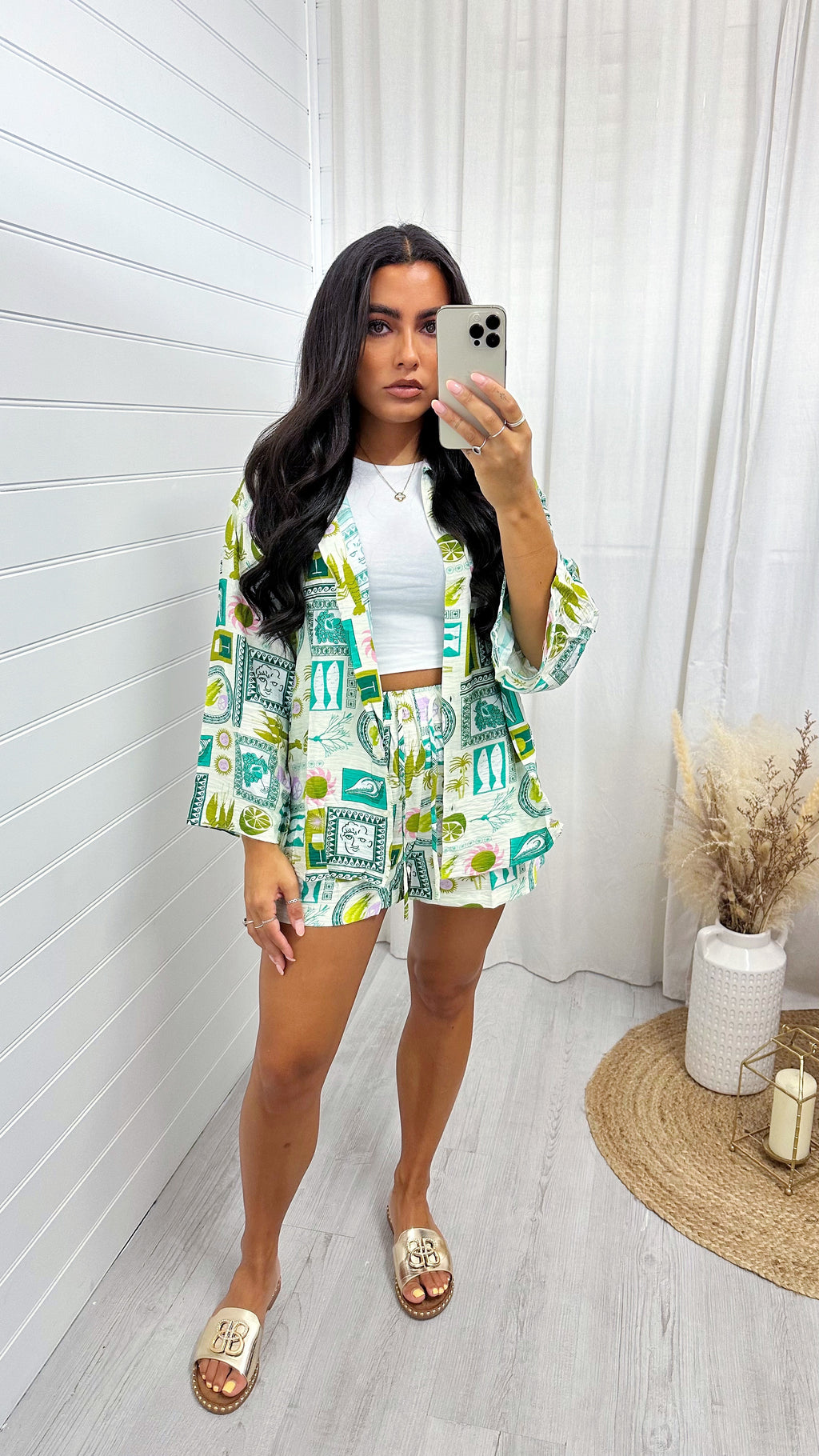 Tile Print Shirt and Shorts Co-Ord - GREEN