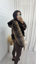 Deer Print Faux Fur Hooded Jacket