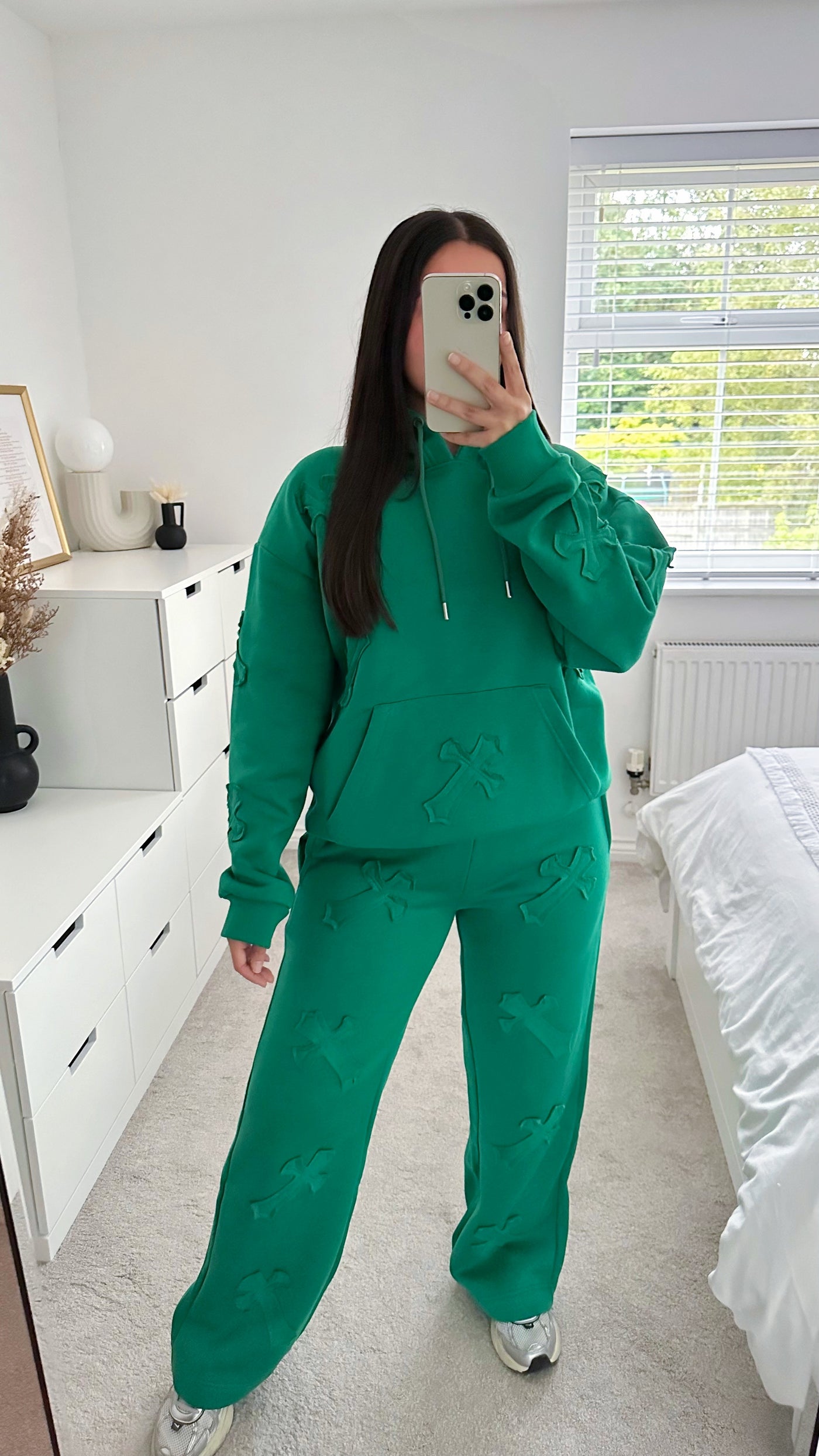 Distressed Cross Hoodie and Joggers Tracksuit - JADE GREEN