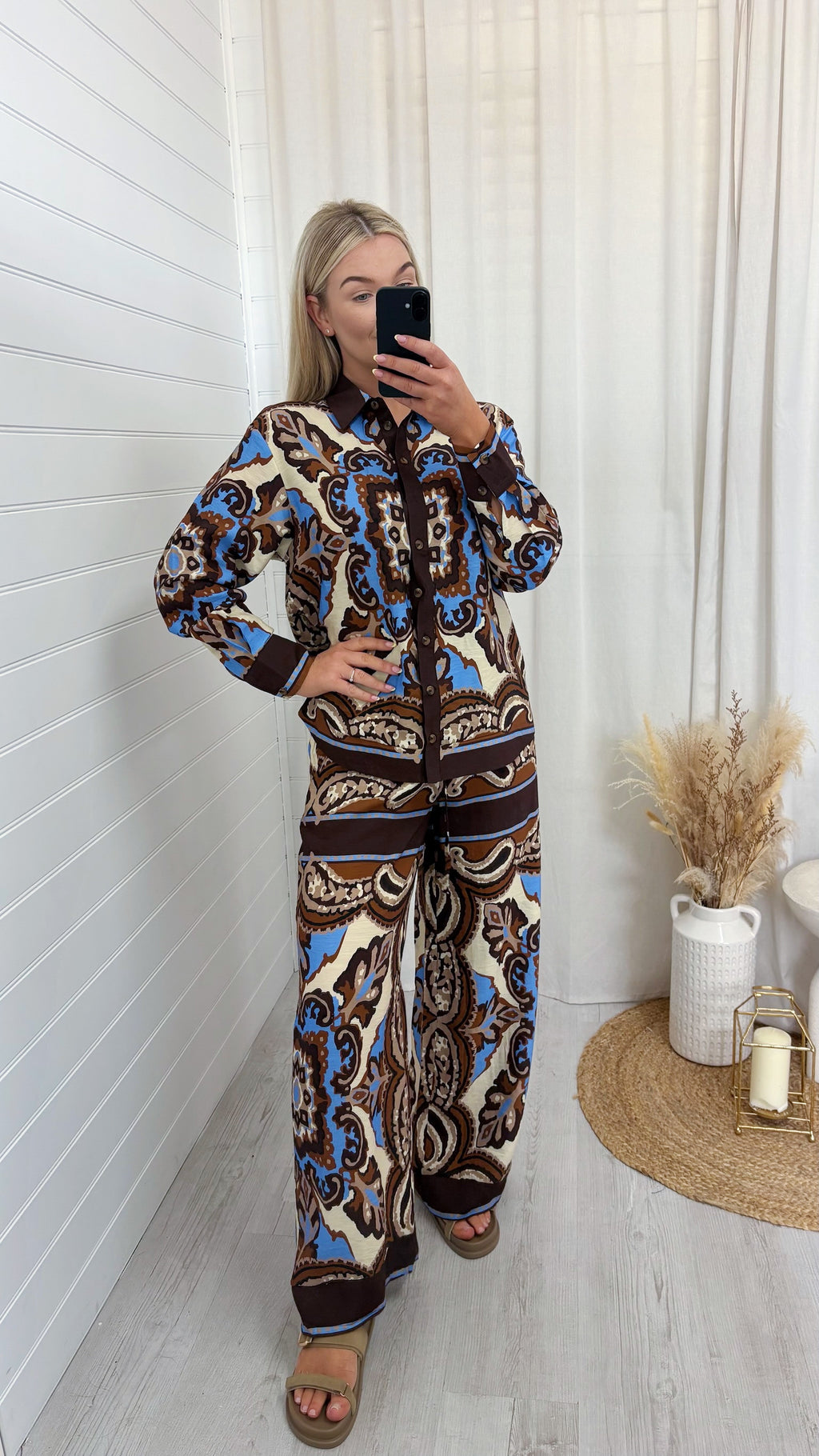 Vintage Paisley Swirl Shirt and Trousers Co-Ord - BROWN/BLUE