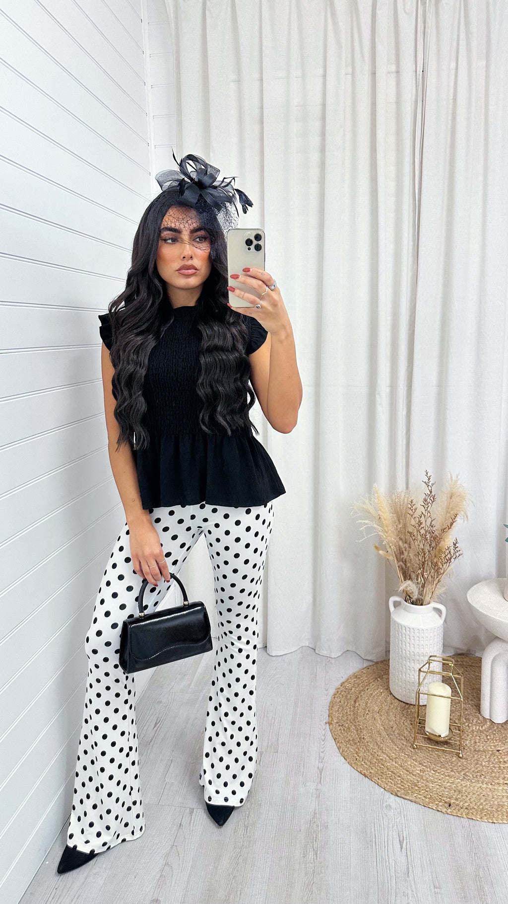 High Waisted Polka Dot Stretchy Flares - WHITE