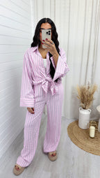 Striped Textured Shirt And Trouser Co-Ord - PINK