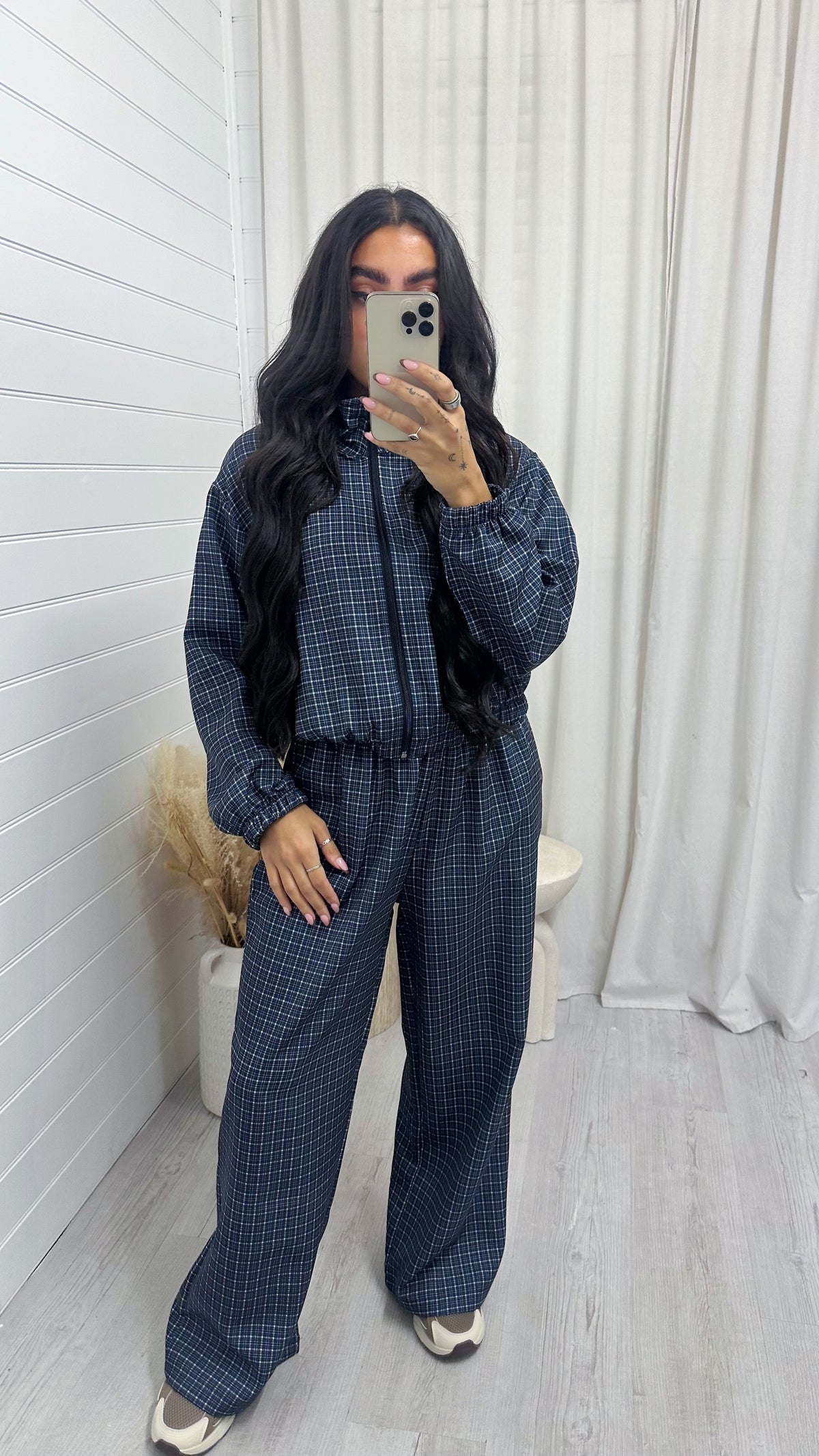 Check Wide Leg Co-ord - NAVY