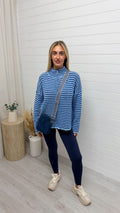 Stripe Zip Woollen Jacket  - BLUE