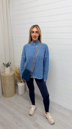 Stripe Zip Woollen Jacket  - BLUE