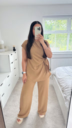 Side Knot Sleeveless Top and Trousers Co-Ord - TAUPE