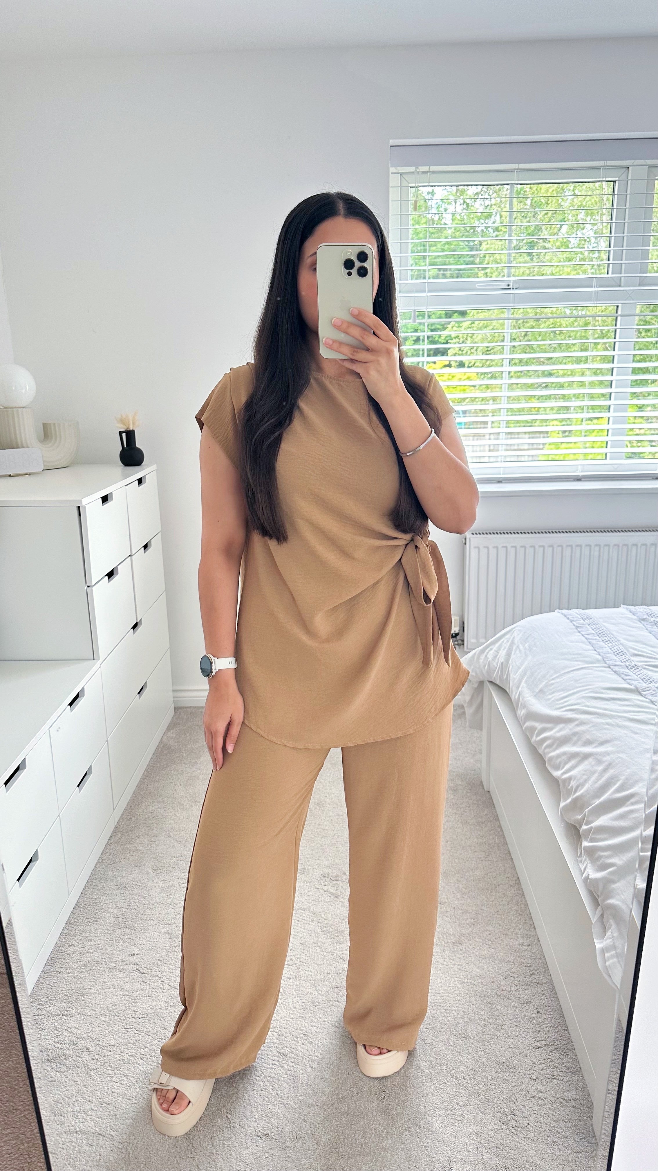 Side Knot Sleeveless Top and Trousers Co-Ord - TAUPE