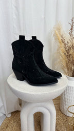 Rhinestone Cowboy Ankle Boots - BLACK