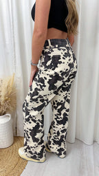 Cow Print High Waisted Wide Leg Jeans