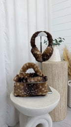 Top Handle Faux Fur Deer Print Bag
