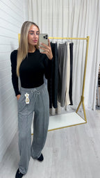 Textured Wide Leg Trousers - GREY