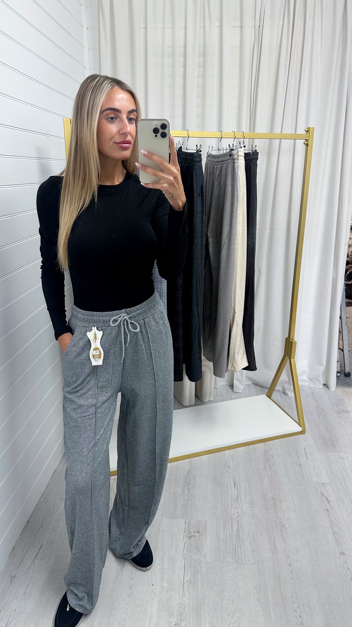 Textured Wide Leg Trousers - GREY