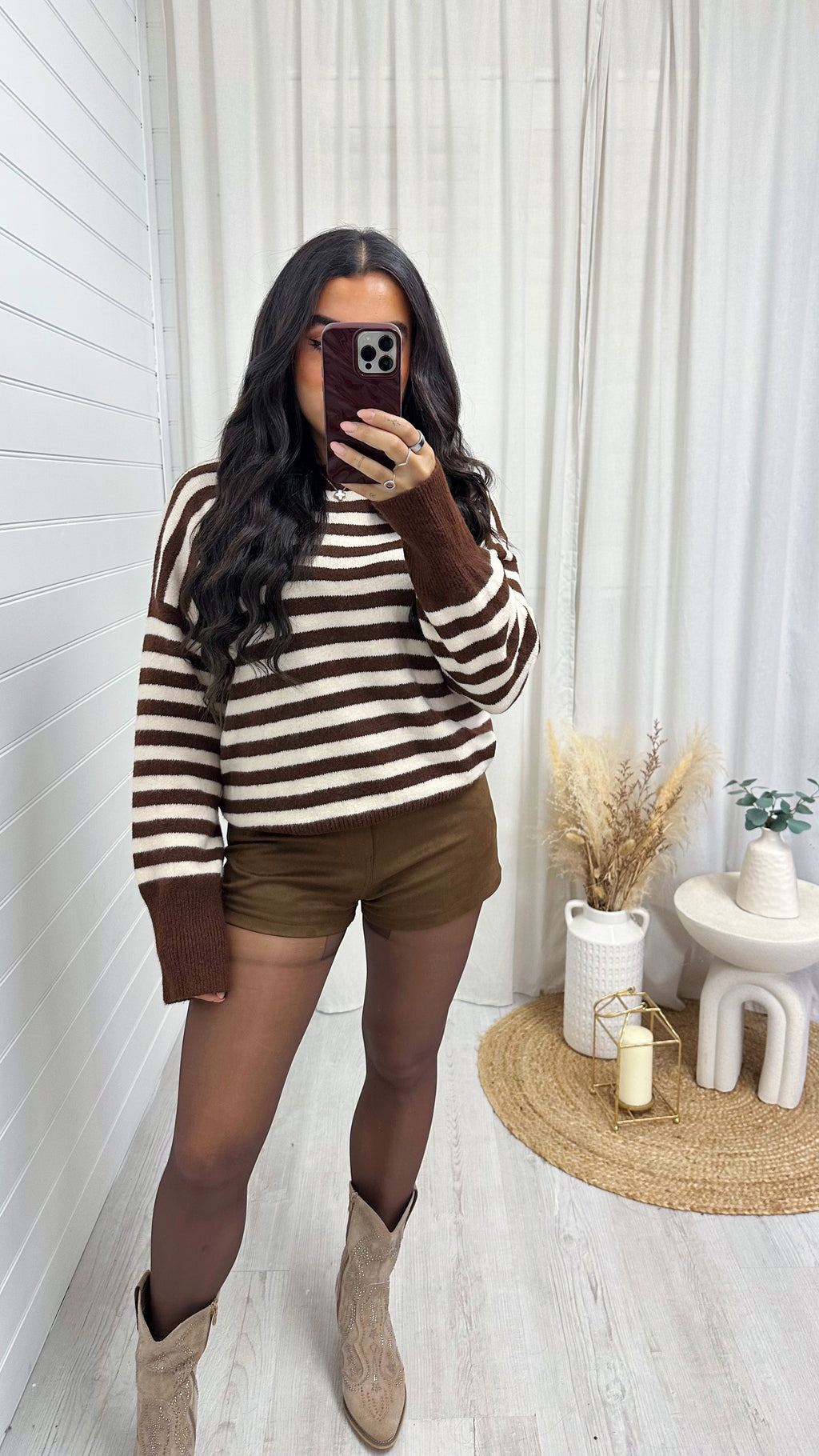 Soft Woollen Stripey Jumper - BROWN/BEIGE