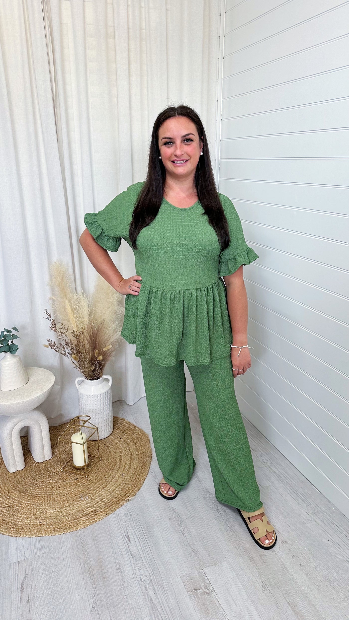PLUS Peplum Cheesecloth Co-Ord - OLIVE