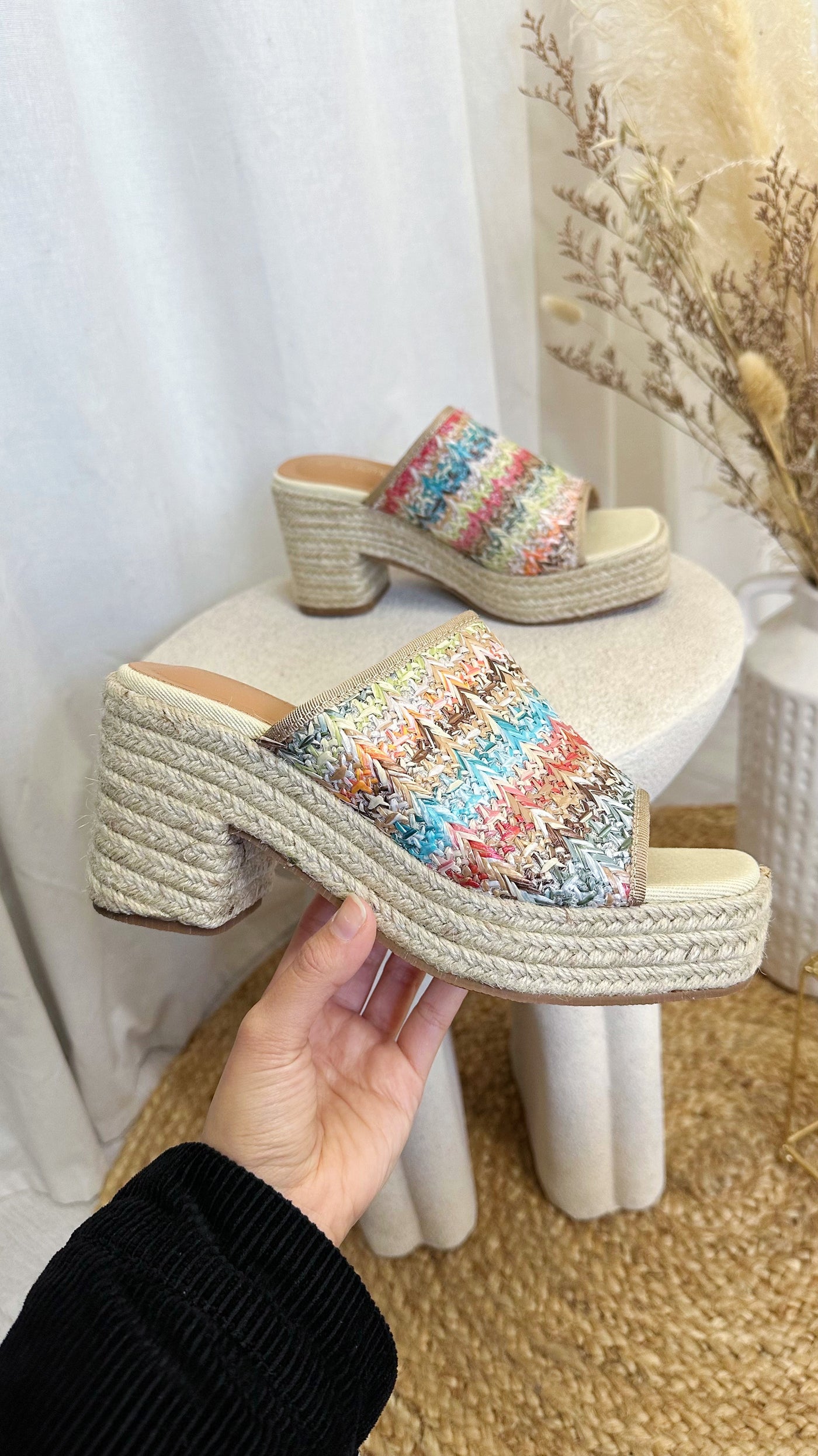 Chunky Woven Heeled Sandals - MULTI