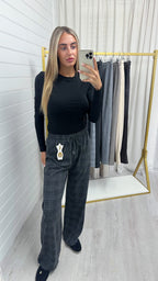 Check Wide Leg Trousers - CHARCOAL