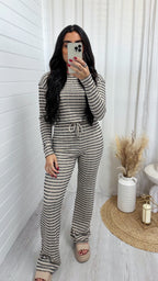 Textured Stripe Long Sleeve Top and Trousers Co-Ord - BLACK/BEIGE