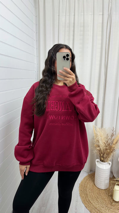 Los Angeles Embroidered Fleece Lined Sweatshirt - RED