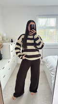 Stripey Knitted Jumper and Trousers Co-Ord - BROWN/BEIGE