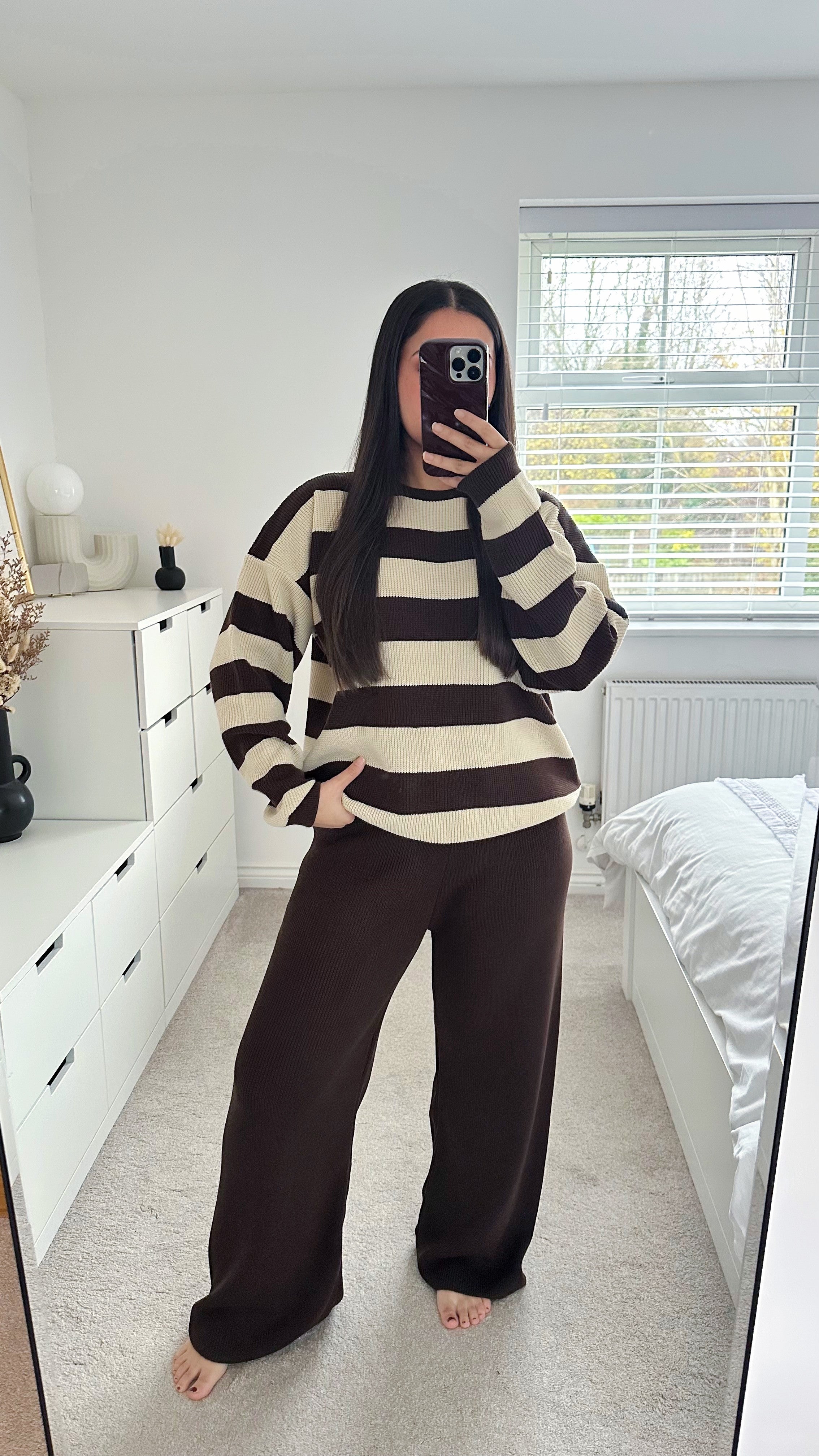 Stripey Knitted Jumper and Trousers Co-Ord - BROWN/BEIGE