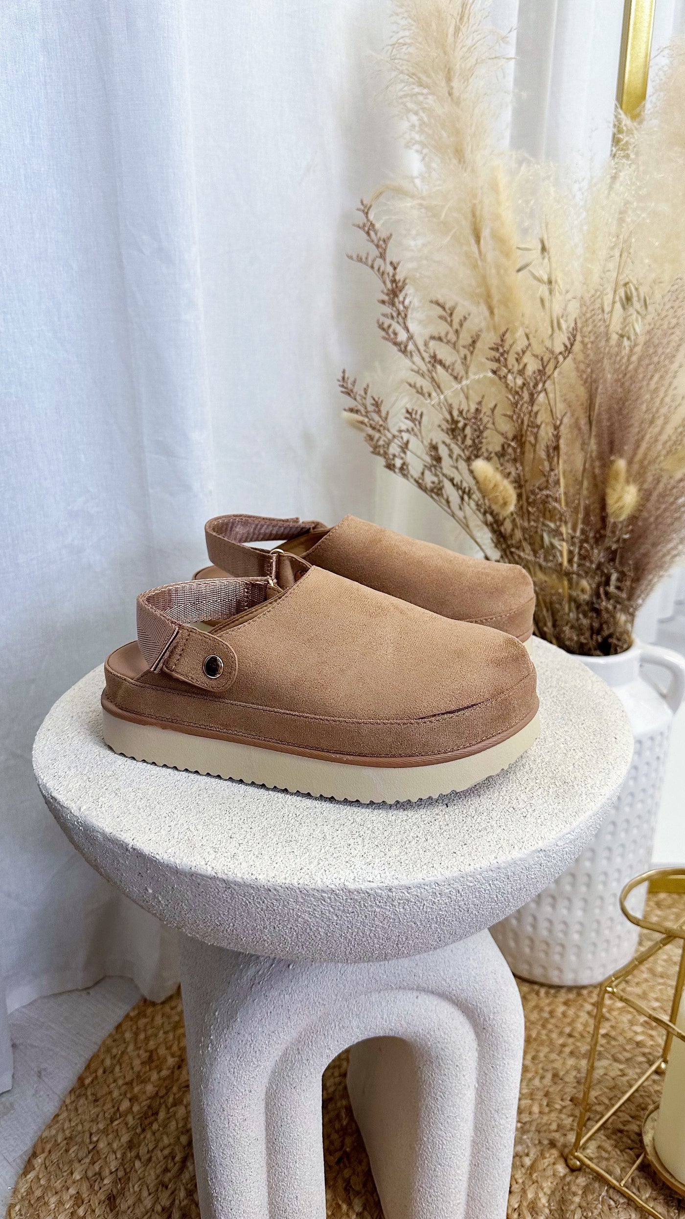 Platform Suede Clogs - TAN