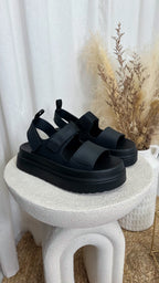 Chunky Velcro Strap Sandals - BLACK