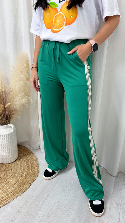 Women's Retro Plain Side Stripe Trousers - GREEN