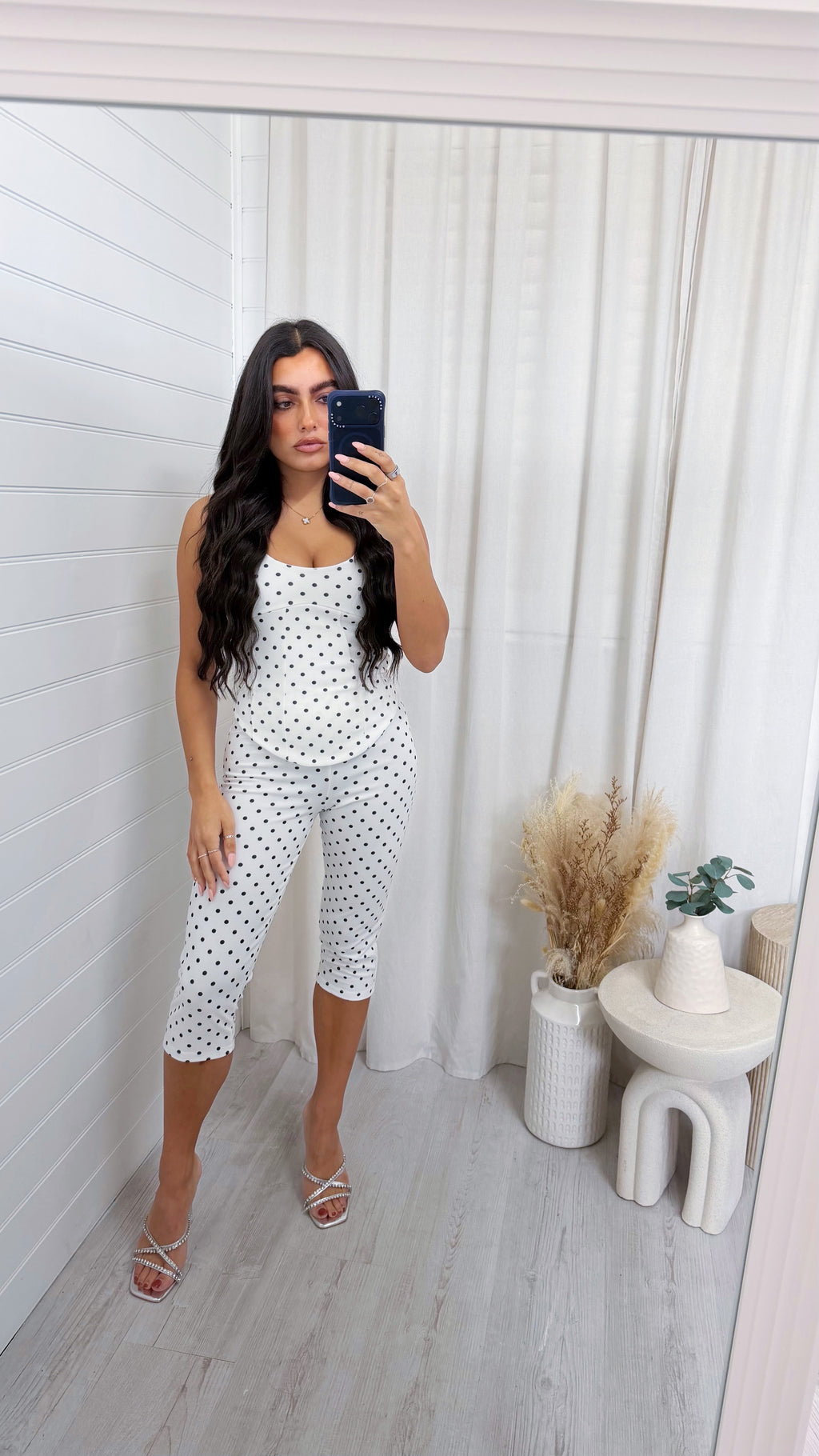 Polka Dot Corset and Capris Co-Ord - WHITE