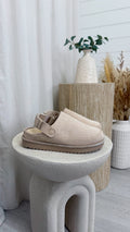 Slip-On Suede Platform Mule - LIGHT BEIGE