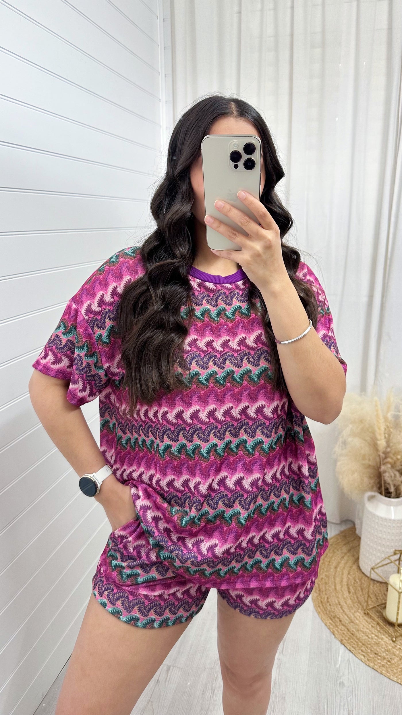 Wavy Oversized T-Shirt and Shorts Co-Ord - PURPLE