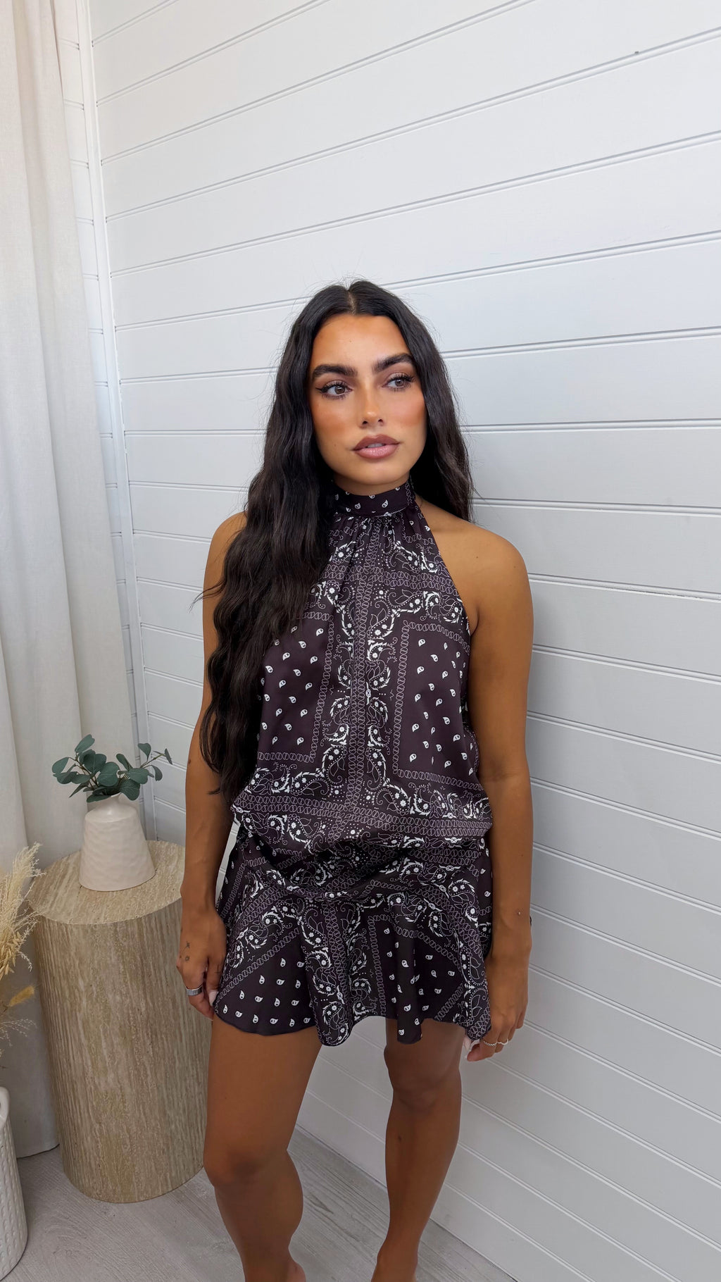 Bandana Print Halter Neck Top and Skirt Co-Ord - BROWN