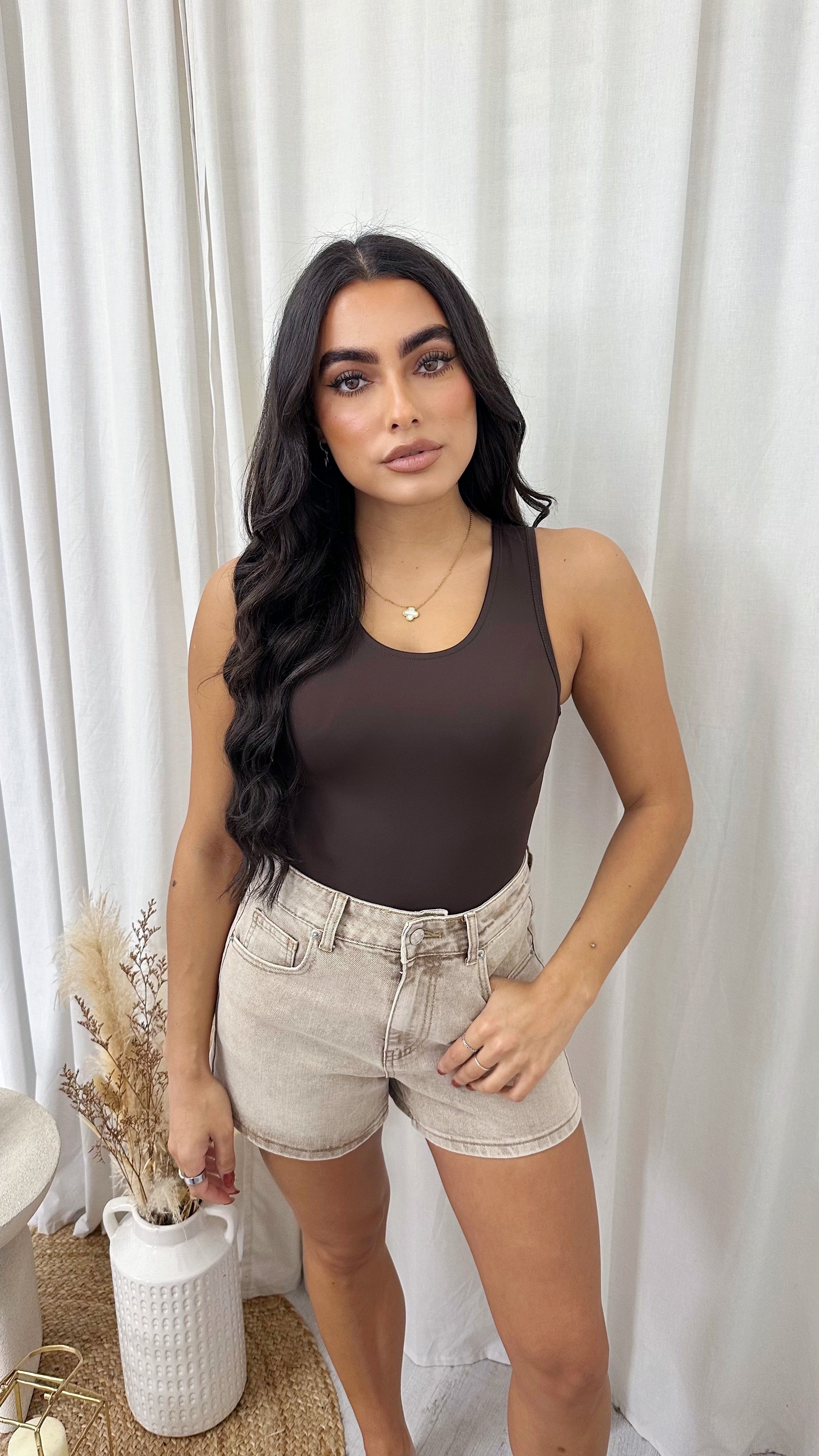Basic Racer Bodysuit - BROWN