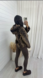 Deer Print Faux Fur Hooded Jacket