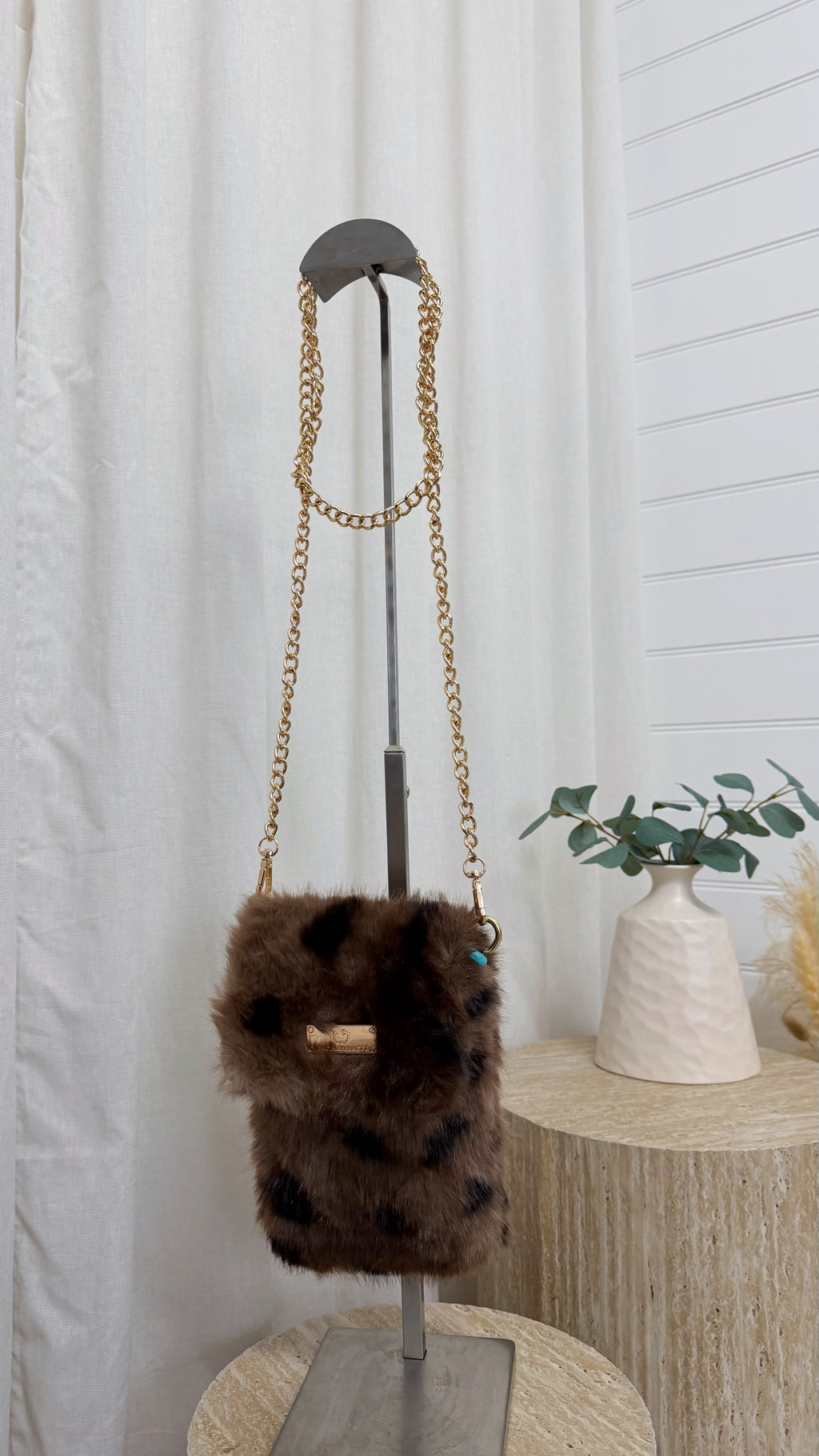 Speckled Faux Fur Mini Bag - TAUPE