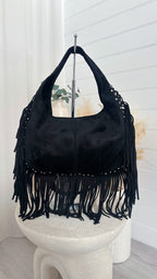 Suede Fringe Bag - BLACK