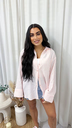 Pinstripe Oversized Cotton Shirt - PINK