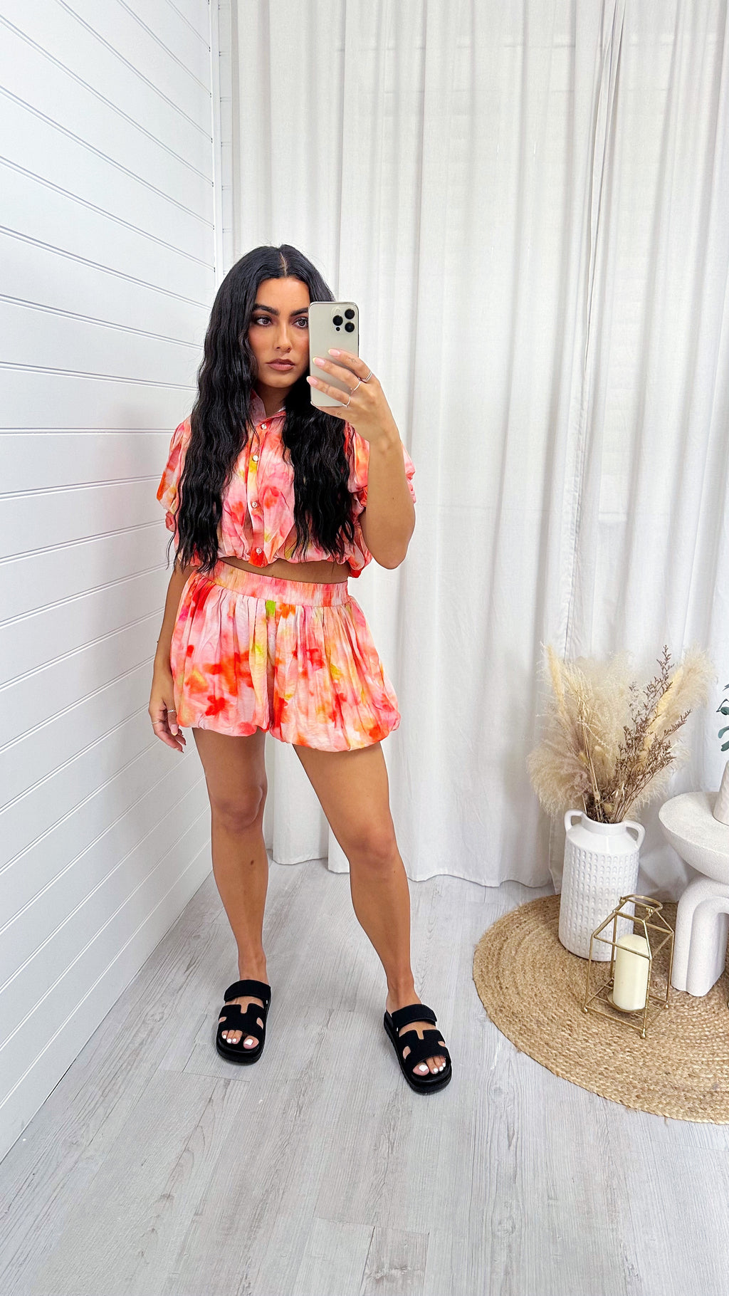 Tie Dye Puff Ball Top and Skort Co-Ord - CORAL