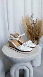 Lace Detail Wedge Sandals - WHITE