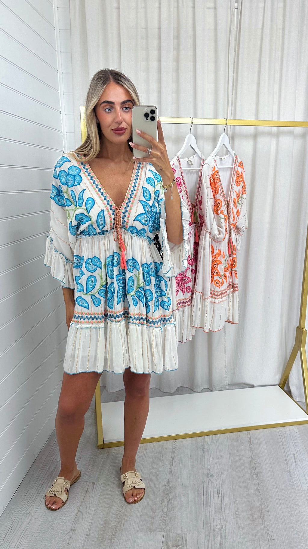 Sequin Floral Boho Dress - BLUE